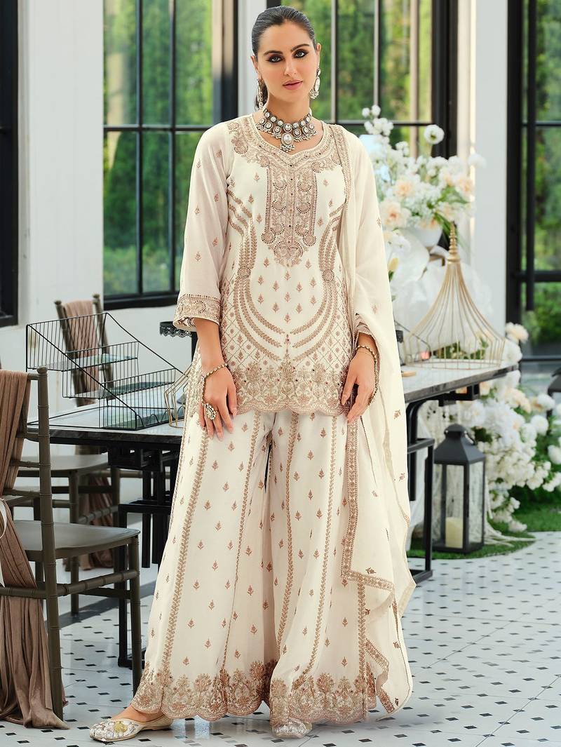 Women Ethnic Motifs Embroidered Panelled Sequinned Kurta with Palazzos & With Dupatta