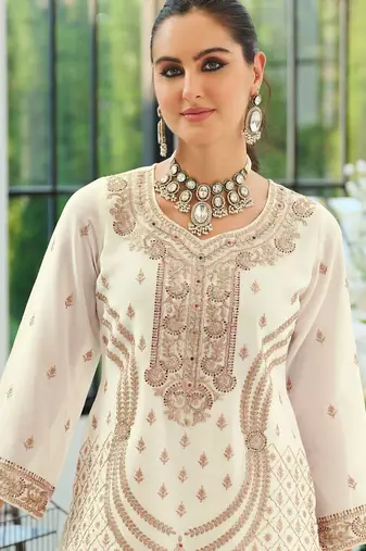 Women Ethnic Motifs Embroidered Panelled Sequinned Kurta with Palazzos & With Dupatta