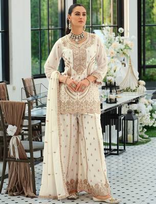Women Ethnic Motifs Embroidered Panelled Sequinned Kurta with Palazzos & With Dupatta 3