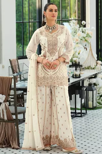 Women Ethnic Motifs Embroidered Panelled Sequinned Kurta with Palazzos & With Dupatta