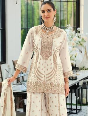 Women Ethnic Motifs Embroidered Panelled Sequinned Kurta with Palazzos & With Dupatta 4