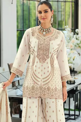 Women Ethnic Motifs Embroidered Panelled Sequinned Kurta with Palazzos & With Dupatta