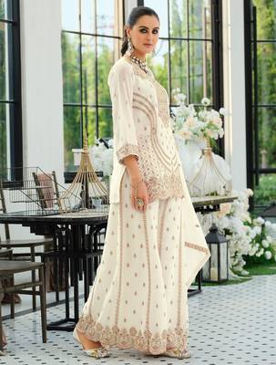 Women Ethnic Motifs Embroidered Panelled Sequinned Kurta with Palazzos & With Dupatta 5