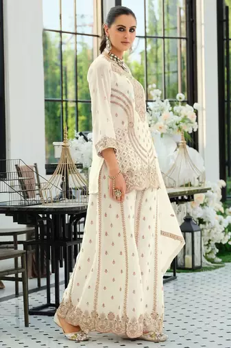 Women Ethnic Motifs Embroidered Panelled Sequinned Kurta with Palazzos & With Dupatta