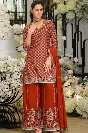 Women Ethnic Motifs Embroidered Regular Sequinned Kurta with Palazzos & With Dupatta