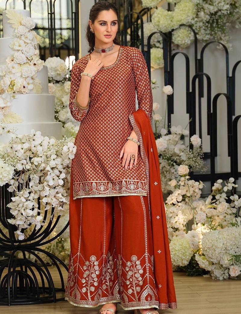 Women Ethnic Motifs Embroidered Regular Sequinned Kurta with Palazzos & With Dupatta