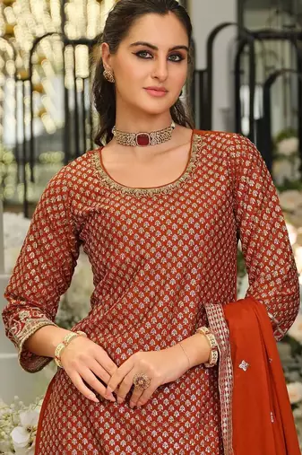 Women Ethnic Motifs Embroidered Regular Sequinned Kurta with Palazzos & With Dupatta