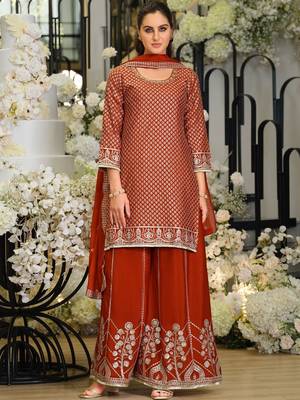 Women Ethnic Motifs Embroidered Regular Sequinned Kurta with Palazzos & With Dupatta 3