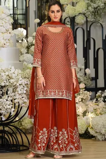 Women Ethnic Motifs Embroidered Regular Sequinned Kurta with Palazzos & With Dupatta