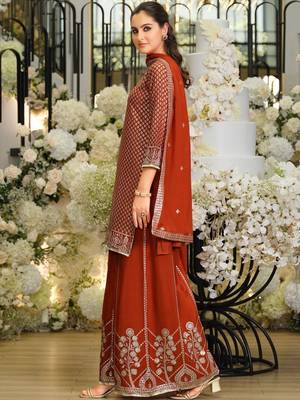 Women Ethnic Motifs Embroidered Regular Sequinned Kurta with Palazzos & With Dupatta 4