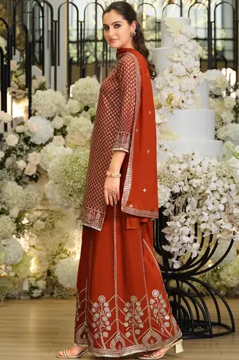 Women Ethnic Motifs Embroidered Regular Sequinned Kurta with Palazzos & With Dupatta