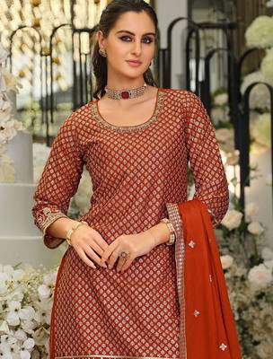 Women Ethnic Motifs Embroidered Regular Sequinned Kurta with Palazzos & With Dupatta 5
