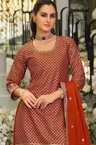 Women Ethnic Motifs Embroidered Regular Sequinned Kurta with Palazzos & With Dupatta