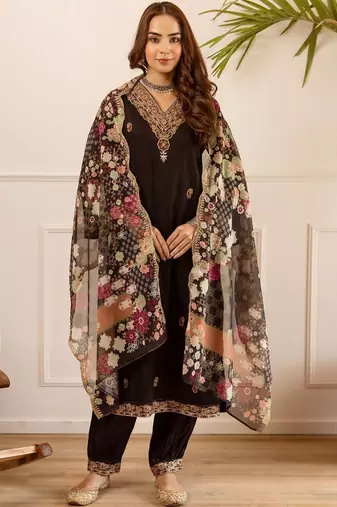 Women Ethnic Motifs Embroidered Regular Thread Work Kurta with Trousers & With Dupatta