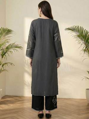 Women Floral Embroidered Regular Sequinned Kurta with Palazzos 6