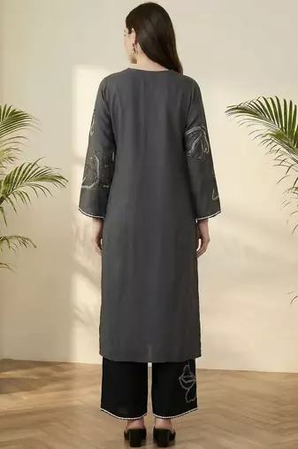 Women Floral Embroidered Regular Sequinned Kurta with Palazzos