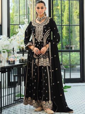 Women Ethnic Motifs Embroidered Panelled Sequinned Kurta with Palazzos & With Dupatta 1