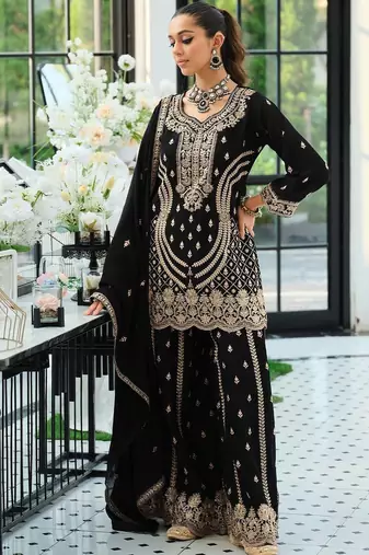 Women Ethnic Motifs Embroidered Panelled Sequinned Kurta with Palazzos & With Dupatta