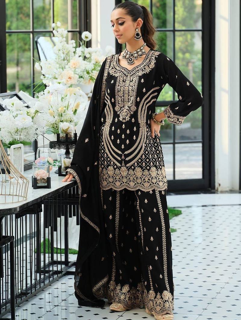 Women Ethnic Motifs Embroidered Panelled Sequinned Kurta with Palazzos & With Dupatta