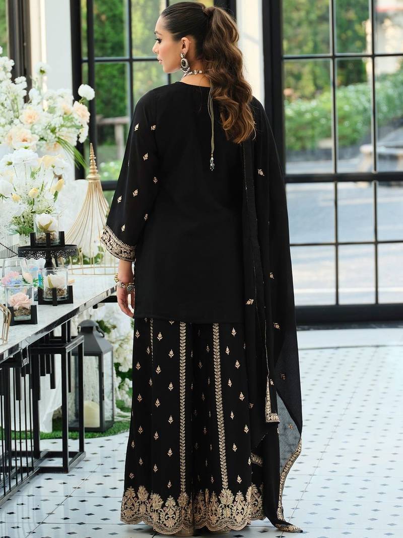 Women Ethnic Motifs Embroidered Panelled Sequinned Kurta with Palazzos & With Dupatta