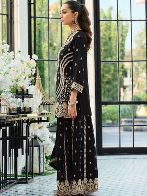 Women Ethnic Motifs Embroidered Panelled Sequinned Kurta with Palazzos & With Dupatta 7