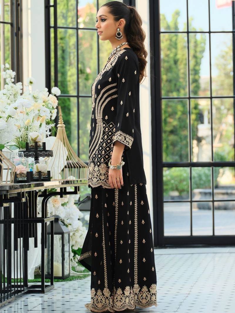 Women Ethnic Motifs Embroidered Panelled Sequinned Kurta with Palazzos & With Dupatta