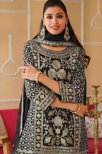 Women Floral Embroidered Panelled Sequinned Kurta with Trousers & With Dupatta