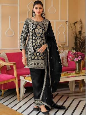 Women Floral Embroidered Panelled Sequinned Kurta with Trousers & With Dupatta 1