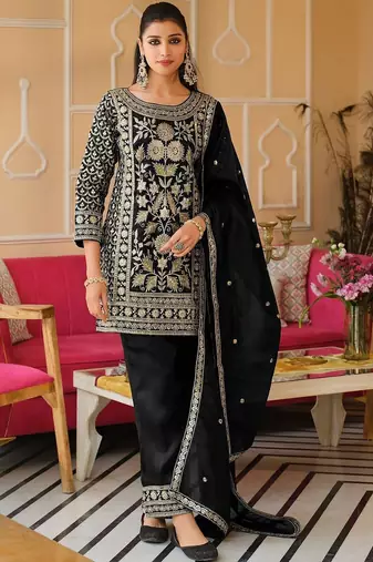 Women Floral Embroidered Panelled Sequinned Kurta with Trousers & With Dupatta