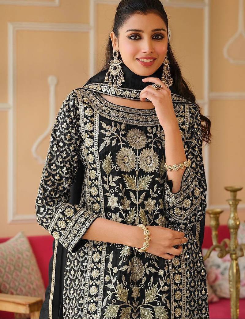 Women Floral Embroidered Panelled Sequinned Kurta with Trousers & With Dupatta
