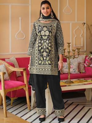 Women Floral Embroidered Panelled Sequinned Kurta with Trousers & With Dupatta 5