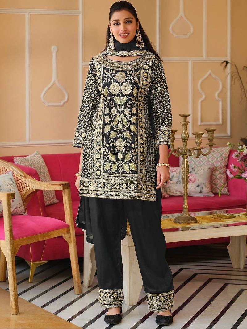 Women Floral Embroidered Panelled Sequinned Kurta with Trousers & With Dupatta