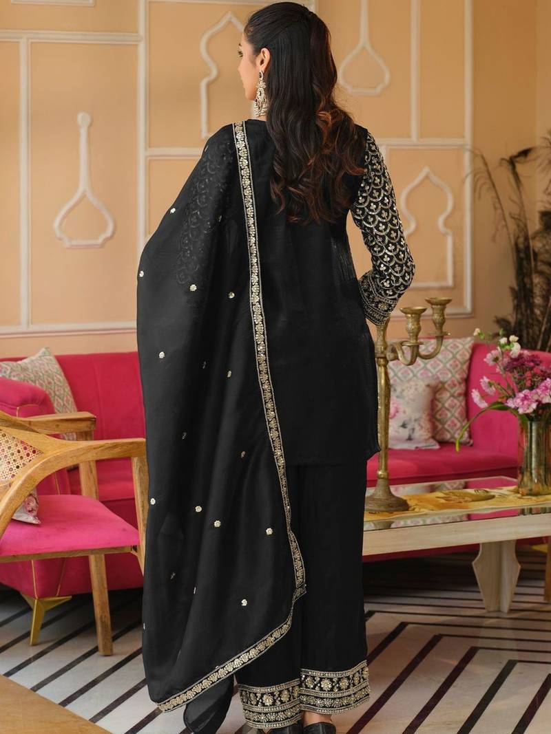 Women Floral Embroidered Panelled Sequinned Kurta with Trousers & With Dupatta