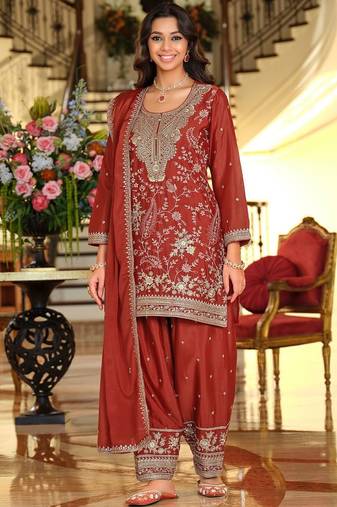 Women Ethnic Motifs Embroidered Regular Thread Work Kurta with Salwar & With Dupatta