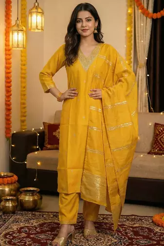 Women Ethnic Motifs Embroidered Regular Sequinned Kurta with Trousers & With Dupatta