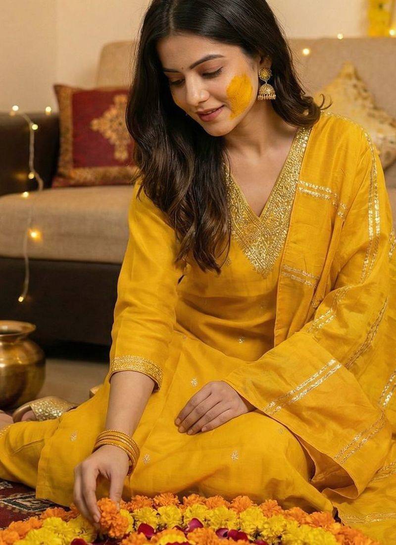 Women Ethnic Motifs Embroidered Regular Sequinned Kurta with Trousers & With Dupatta