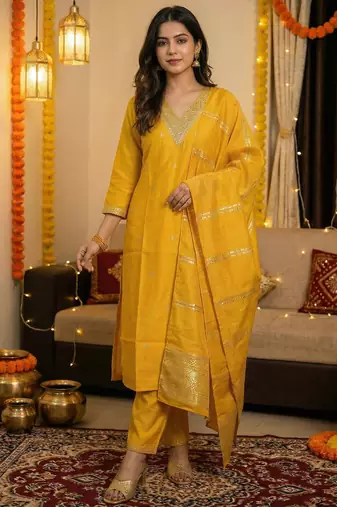 Women Ethnic Motifs Embroidered Regular Sequinned Kurta with Trousers & With Dupatta