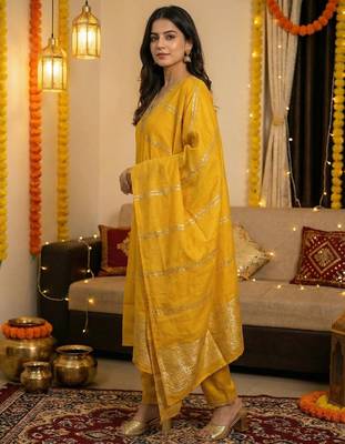 Women Ethnic Motifs Embroidered Regular Sequinned Kurta with Trousers & With Dupatta 6