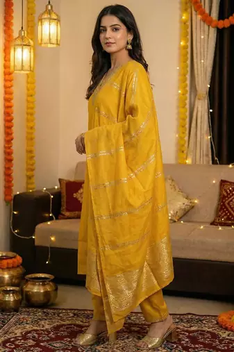 Women Ethnic Motifs Embroidered Regular Sequinned Kurta with Trousers & With Dupatta