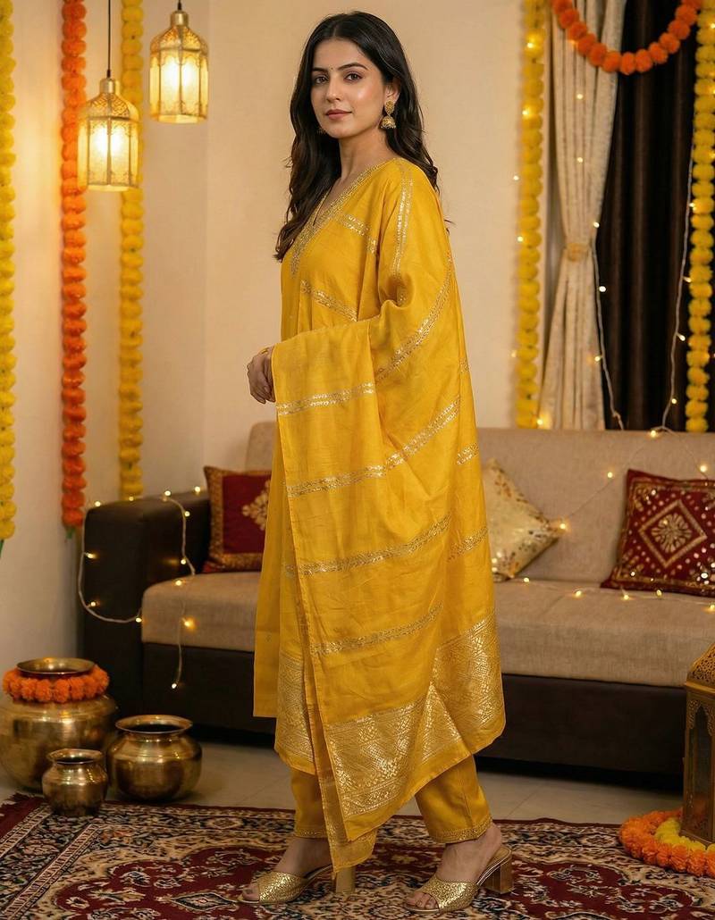 Women Ethnic Motifs Embroidered Regular Sequinned Kurta with Trousers & With Dupatta
