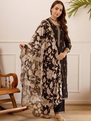 Women Ethnic Motifs Embroidered Regular Kurta with Palazzos & With Dupatta 1