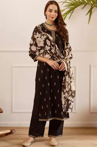 Women Ethnic Motifs Embroidered Regular Kurta with Palazzos & With Dupatta