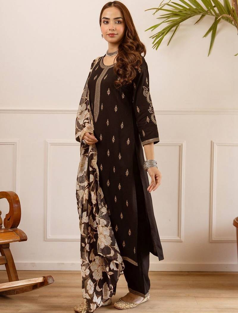 Women Ethnic Motifs Embroidered Regular Kurta with Palazzos & With Dupatta