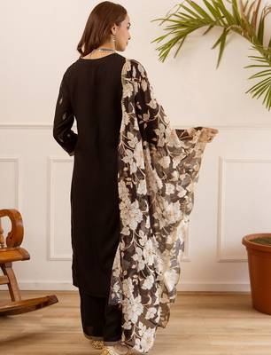 Women Ethnic Motifs Embroidered Regular Kurta with Palazzos & With Dupatta 4