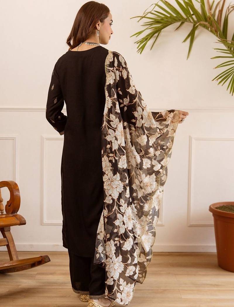 Women Ethnic Motifs Embroidered Regular Kurta with Palazzos & With Dupatta
