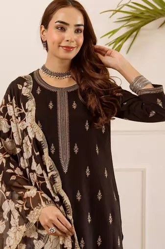 Women Ethnic Motifs Embroidered Regular Kurta with Palazzos & With Dupatta