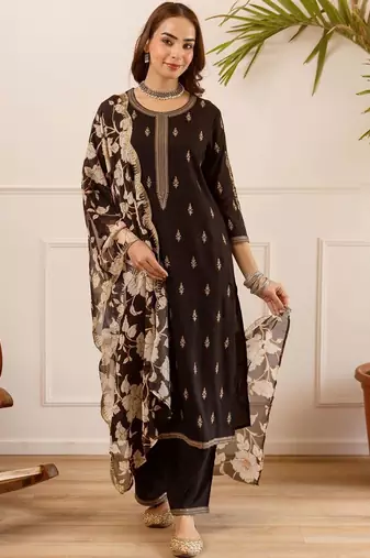 Women Ethnic Motifs Embroidered Regular Kurta with Palazzos & With Dupatta