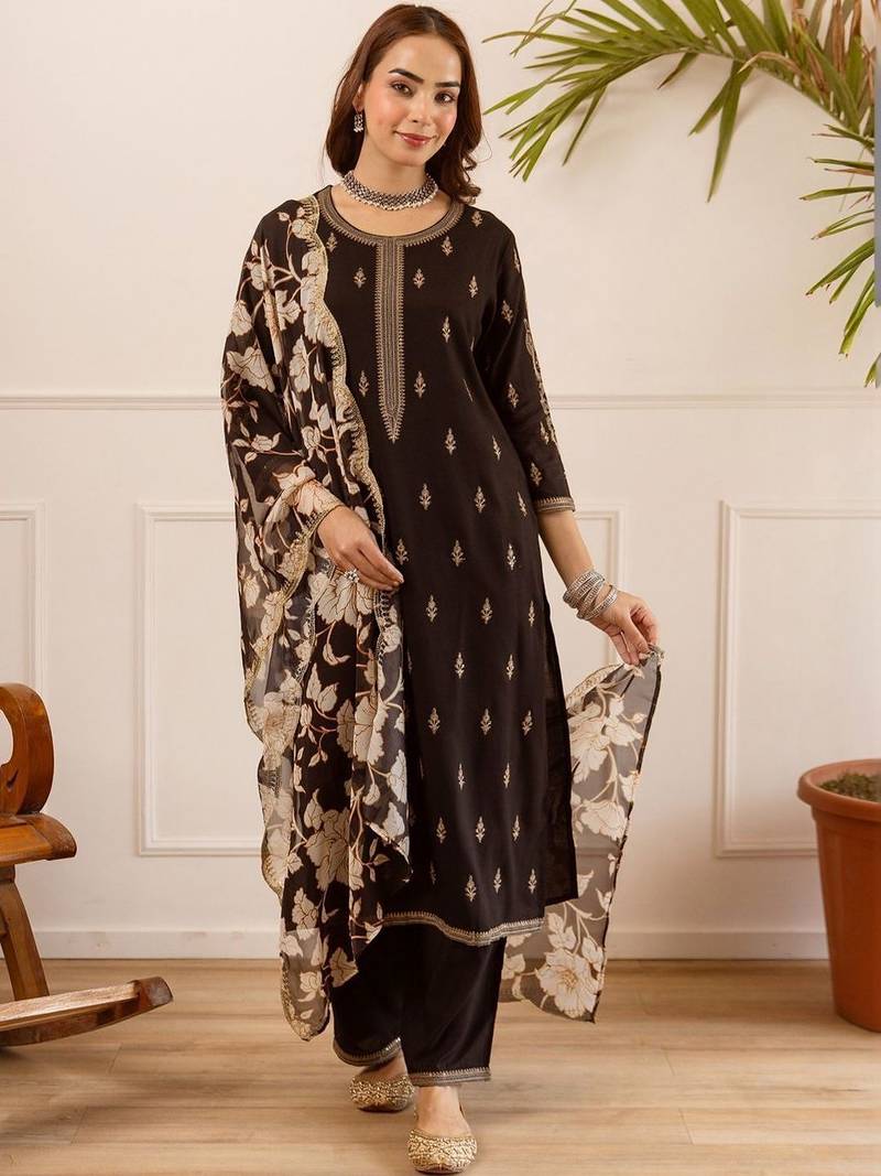 Women Ethnic Motifs Embroidered Regular Kurta with Palazzos & With Dupatta