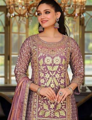 Women Floral Embroidered Panelled Sequinned Kurta with Trousers & With Dupatta 2