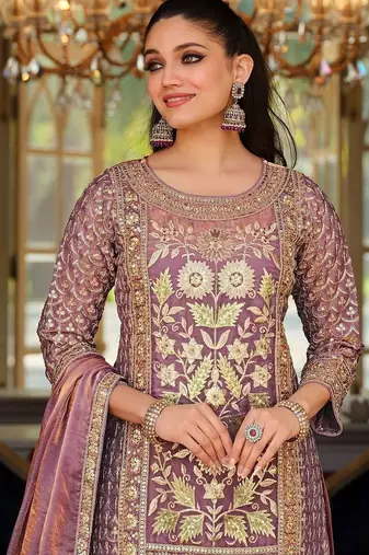Women Floral Embroidered Panelled Sequinned Kurta with Trousers & With Dupatta